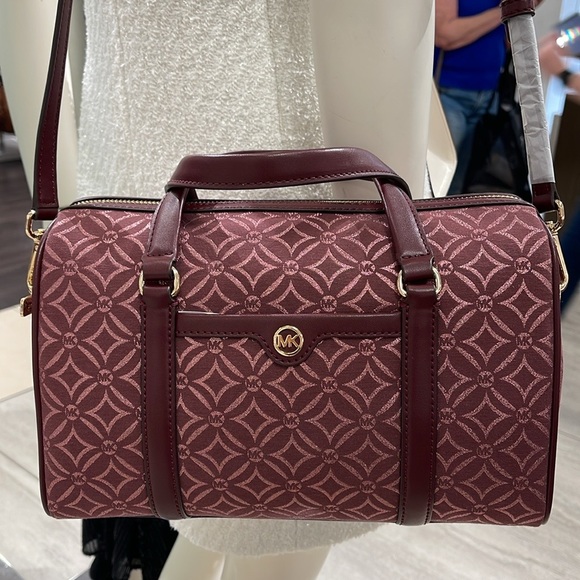 MICHAEL KORS JST TRAVEL MEDIUM DUFFLE SATCHEL SHOULDER CROSSBODY BAG MK OXBLOOD - Picture 15 of 16